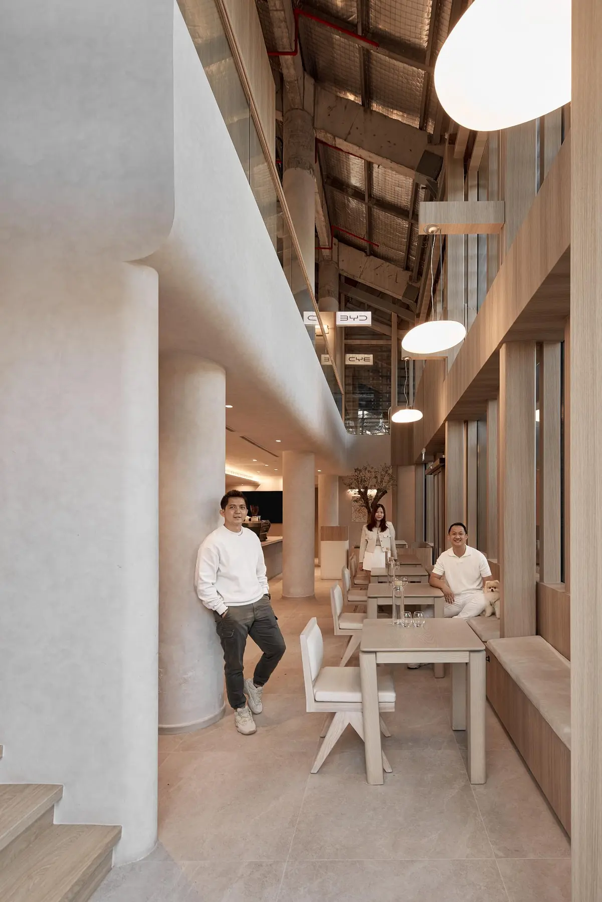 BYD café — portrait view of the full spatial experience